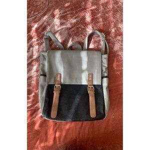 Gray/Black leather baguette bag